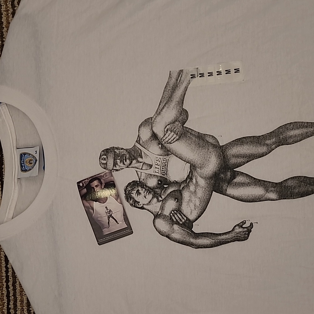 TOM OF FINLAND Lifeguard White Cotton‎ Gay Good Catch Medium Mens Shirt VTG NEW